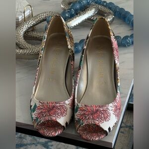 Anne Klein Women's Floral Peep Toe Heels - Pink and Yellow